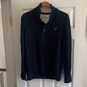 American Eagle Outfitters Men's Dark Blue Zip Up Sweater